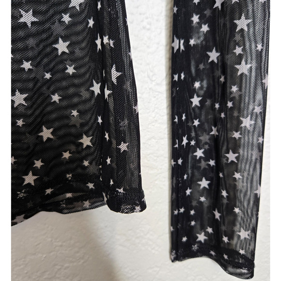 ZARA Womens Star Print Sheer Mesh Top Small Black White Long Sleeve Lightweight - Picture 3 of 8